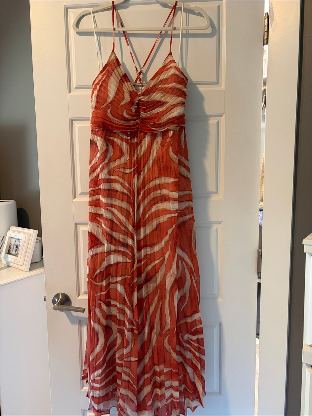 Express Orange and Cream Striped Maxi Dress with Crisscross Straps